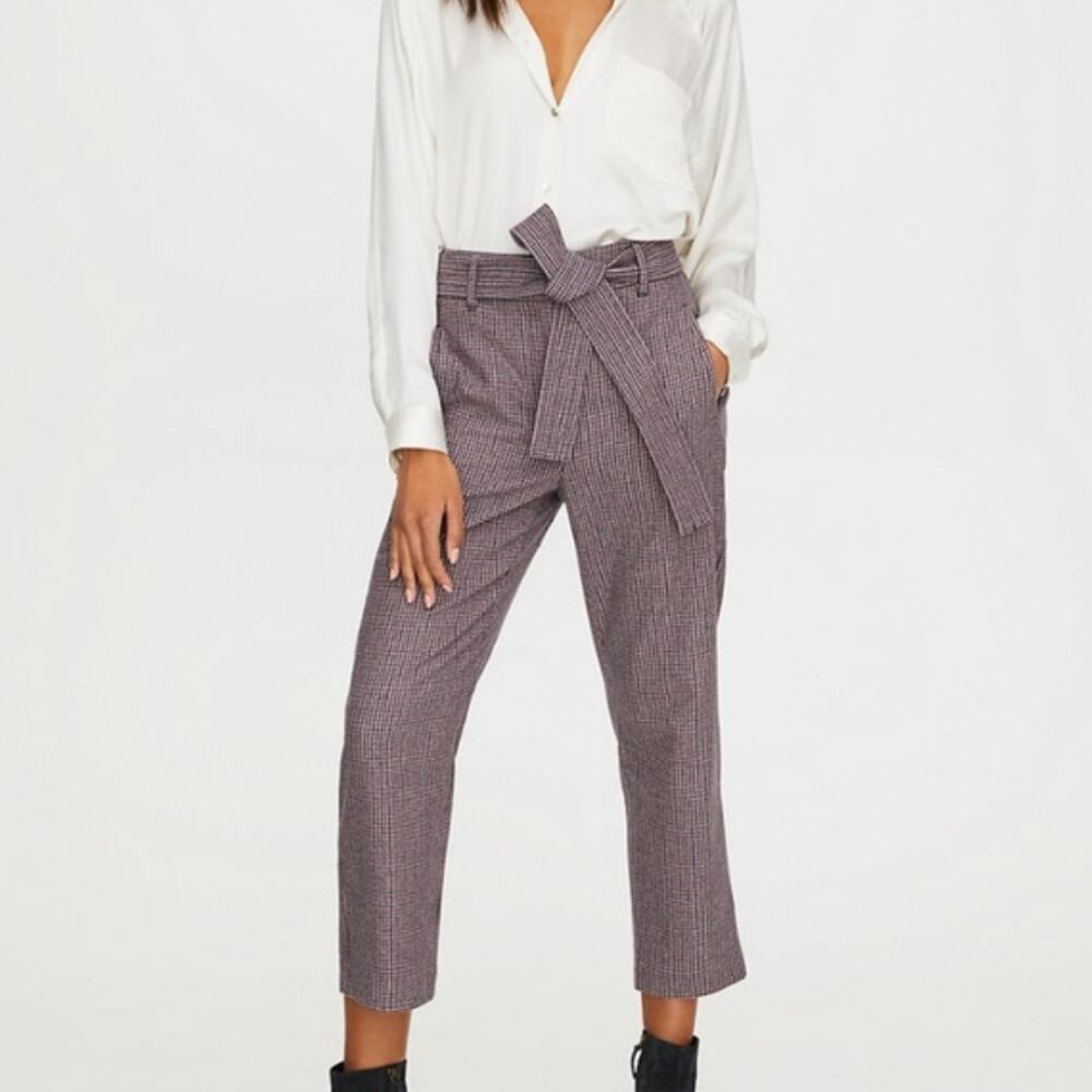 Aritzia Wilfred New Tie Front Pant Eliot Plaid Size 10‎ Wool Blend High Rise New